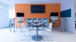 NeoCon2018_X50StackChairs_AthensTable_RuckusStools_PillarTables_RuckusCubbies