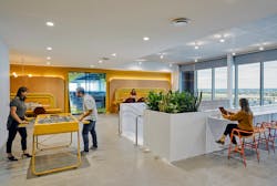 Designers are merging collaboration spaces with amenities to not only offer more multi-use functionality, but also create a co-working atmosphere. Designers are merging collaboration spaces with amenities to not only offer more multi-use functionality, but also create a co-working atmosphere.