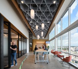 The Houston office of a confidential client features flexible work, meeting and gathering space. The Houston office of a confidential client features flexible work, meeting and gathering space.