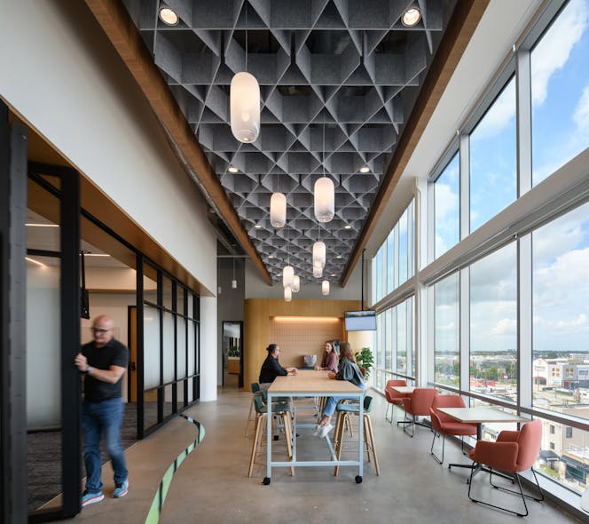 The Houston office of a confidential client features flexible work, meeting and gathering space.