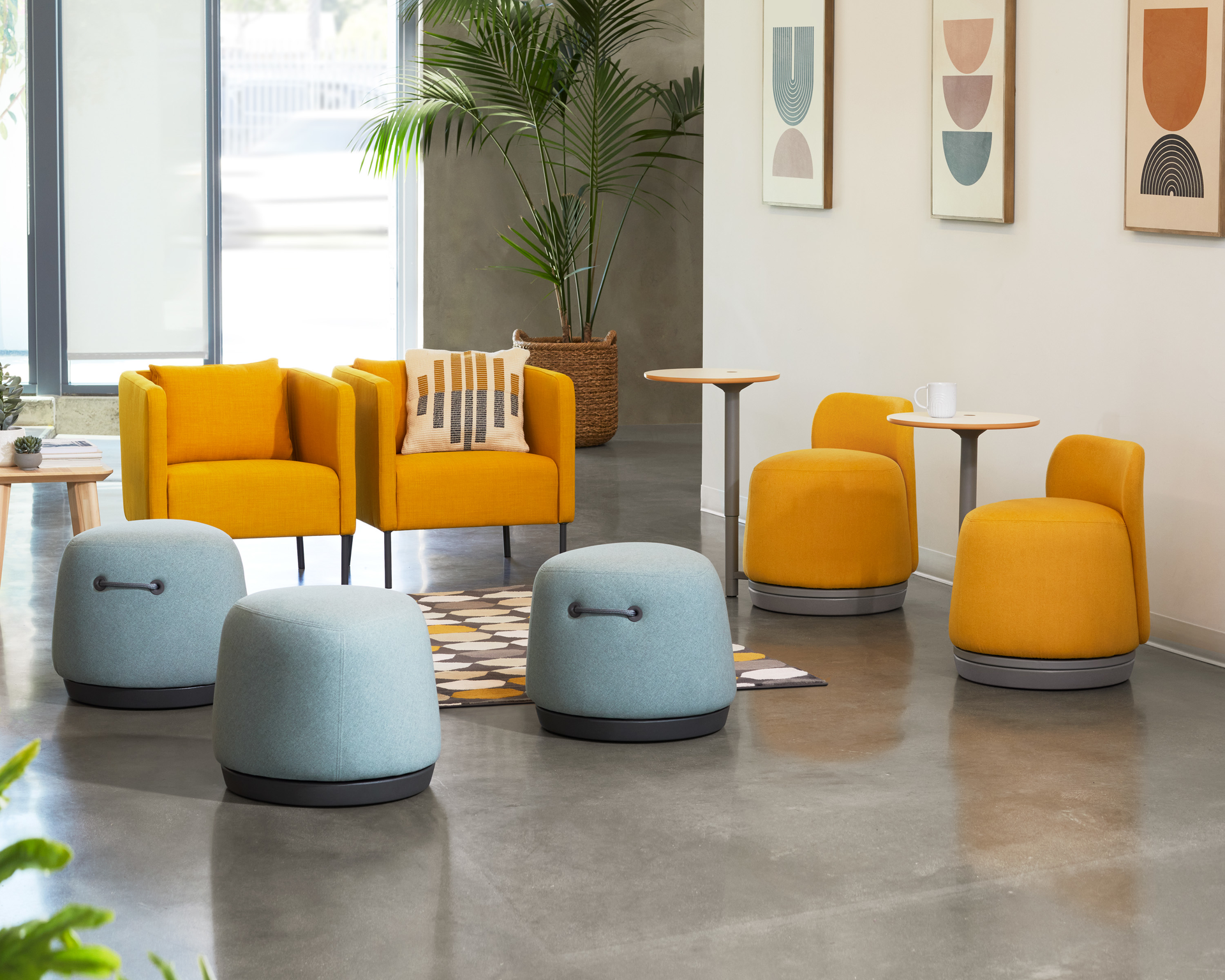 Plot Twist brings together the functional benefits of a simple work chair with the warm comfort of a pouf, then adds an optional height-adjustable writing surface.