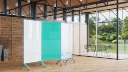 Ghent’s Point Mobile Glassboard Partition combines a glass writing surface with the functionality of a space-dividing partition. Ghent’s Point Mobile Glassboard Partition combines a glass writing surface with the functionality of a space-dividing partition.