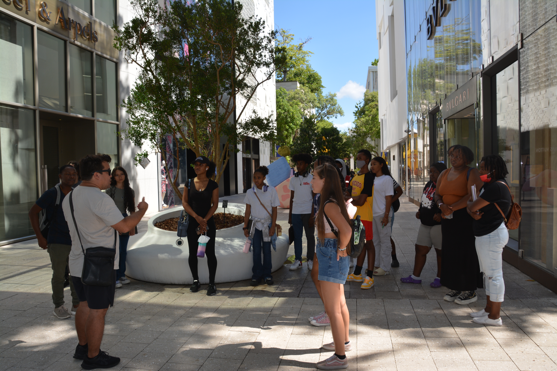 Students participating in the Design Your World program this summer kicked things off with a tour of the Miami Design District.
