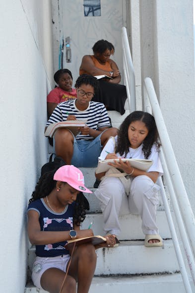 Part of the DYW curriculum will involve the students working in teams to design a space in Miami&mdash;specifically, &ldquo;The Living Room,&rdquo; a 42-foot-tall unfinished home turned inside out that performs as a landmark and social sculpture within the Miami Design District, which the students spent time hand sketching during their tour.