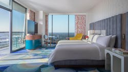 Bedside tech offers climate, lighting, drapery and mattress controls to guests at Lake Nona Wave Hotel.