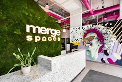 Designed by RAW Architects, a bright magenta color is carried throughout Merge Spaces, infusing the environment with a creative, bold and vibrant energy. Designed by RAW Architects, a bright magenta color is carried throughout Merge Spaces, infusing the environment with a creative, bold and vibrant energy.