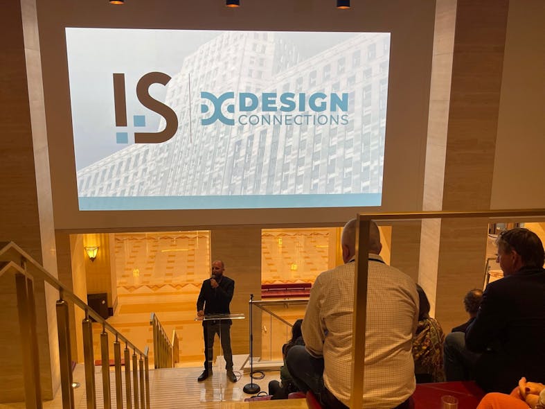 i+s Chief Content Director Robert Nieminen welcomes attendees to the opening keynote address at Design Connections at THE MART in Chicago.