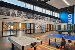 Natural light filters into the center of the building to help bring the colorful space to life, achieved through clerestory windows above. Natural light filters into the center of the building to help bring the colorful space to life, achieved through clerestory windows above.