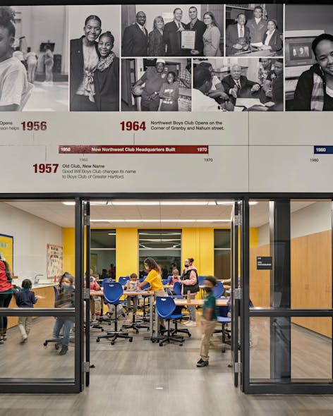 The history behind the organization is expressed in a timeline that greets visitors as soon as they enter and runs the full length of the facility.