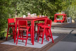 Made from partially recycled HDPE plastic and stainless-steel fasteners, the entire Alfresco Bar and Counter Collection can be recycled to become new Loll furniture.