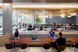 The hospital and outpatient center share a dining area that also links to an extensive outdoor patio. The hospital and outpatient center share a dining area that also links to an extensive outdoor patio.