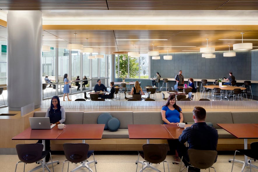 The hospital and outpatient center share a dining area that also links to an extensive outdoor patio.