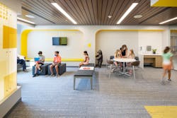 Comfortable seating, colors and graphics are incorporated into the family lounges on the patient floors. Comfortable seating, colors and graphics are incorporated into the family lounges on the patient floors.