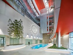 Unisphere’s lobby pool is not only a place for therapy—it also serves as a heat sink. Unisphere’s lobby pool is not only a place for therapy—it also serves as a heat sink.