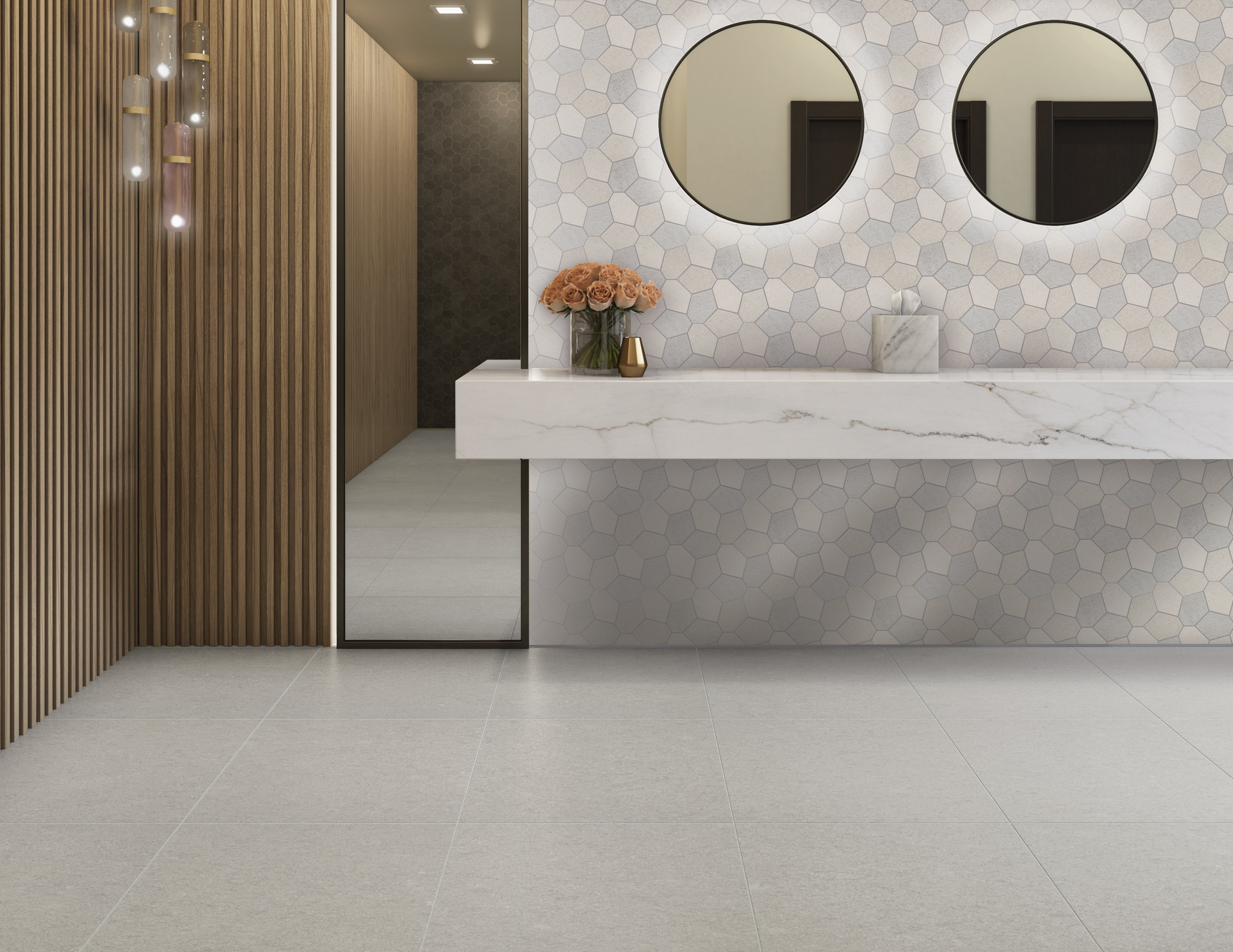 Civilization is a basalt-inspired line of porcelain tile.