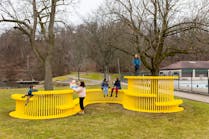 &apos;Together,&apos; located in Pittsburgh, Penn. is a series of undulating surfaces in recyclable aluminum, installed late last year and serving as a table, bench, walkway, place to rest, a stage; you name it. Right next to the Highland Park pool and Lake Carnegie, it was developed through a series of conversations within that community. &apos;It&apos;s always fun to see the unique ways people decide to use our work,&apos; Swanson said. A Live Action Role Play (LARP) club has started to utilize it for their meetings.