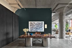 A back-to-the-future hypostyle of nine mushroom columns dominate the twelve square column bays that constitute the heart of the INC studio. A back-to-the-future hypostyle of nine mushroom columns dominate the twelve square column bays that constitute the heart of the INC studio.