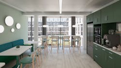 Amenities abound in today's office projects to make sure workers can recreate the comforts of home, as seen in this rendering from Studio Fōr. Amenities abound in today's office projects to make sure workers can recreate the comforts of home, as seen in this rendering from Studio Fōr.