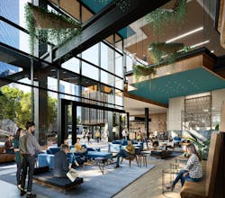 Rendering of the open-air ground-level &apos;living room&apos; at The Eight, Bellevue, Wash.
