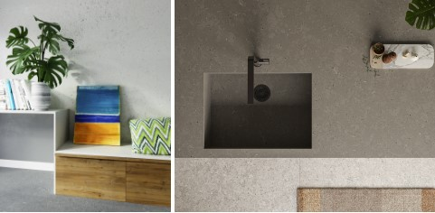 Silestone's Urban Crush shown in Lime Delight (left) and Brass Relish (right).