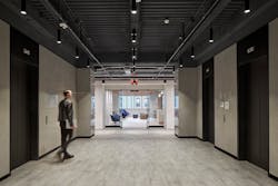 A view insight the elevator common space at Fork & Good in Jersey City. A view insight the elevator common space at Fork & Good in Jersey City.