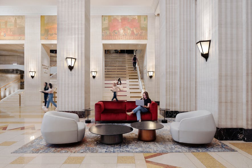 THE MART&rsquo;s revitalized approach to the South Lobby, one of Chicago&apos;s most iconic Art Deco interiors, includes the installation of new lounge seating to create a warm and welcoming environment for the public, with furnishings sourced exclusively from design showrooms at THE MART.