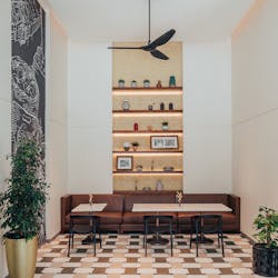 Shelving insets at Anis feature found items, tiny planters and photographs all seemingly picked up at a local market. Shelving insets at Anis feature found items, tiny planters and photographs all seemingly picked up at a local market.