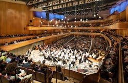 The stage at David Geffen Hall is flanked by balconies, providing an amazing seat for patrons or additional space for performers.