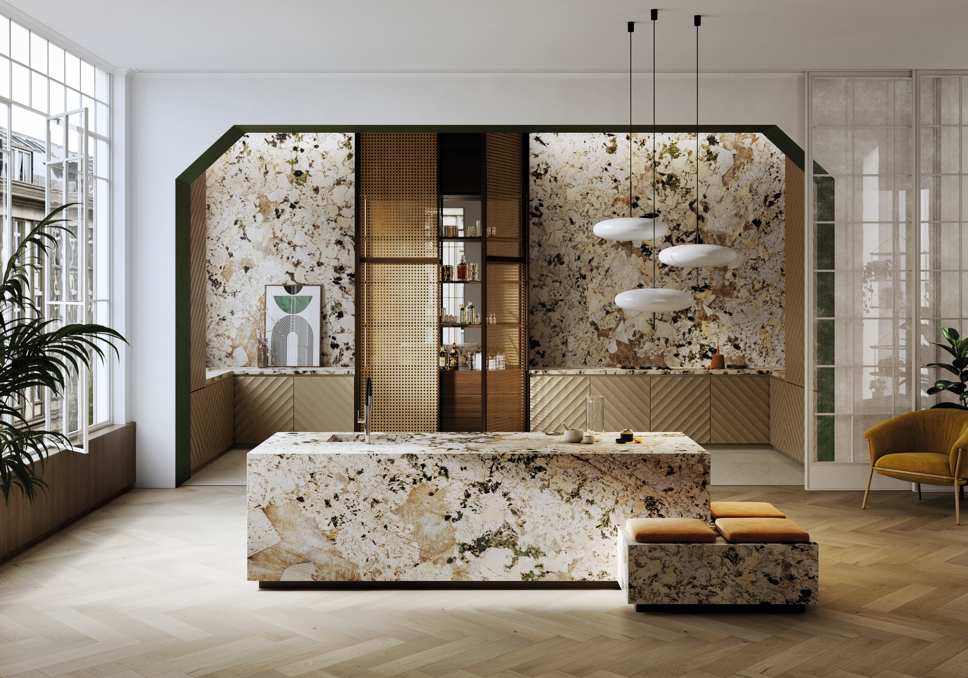 Alpinus White sintered stone tiles.