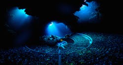 A rendering of an immersive performance experience in The Sphere, designed by Populous. A rendering of an immersive performance experience in The Sphere, designed by Populous.