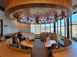 This hybrid classroom for Lehigh University&rsquo;s College of Business in Bethlehem, Penn., features thoughtfully designed furnishings, daylighting, 360 degrees of monitors and high-quality video and audio capabilities.