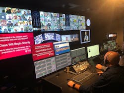The HBS Live Online Classroom control room is staffed with a technical director, a technical producer and ten cameras to professionally follow the activity, and control custom layouts.