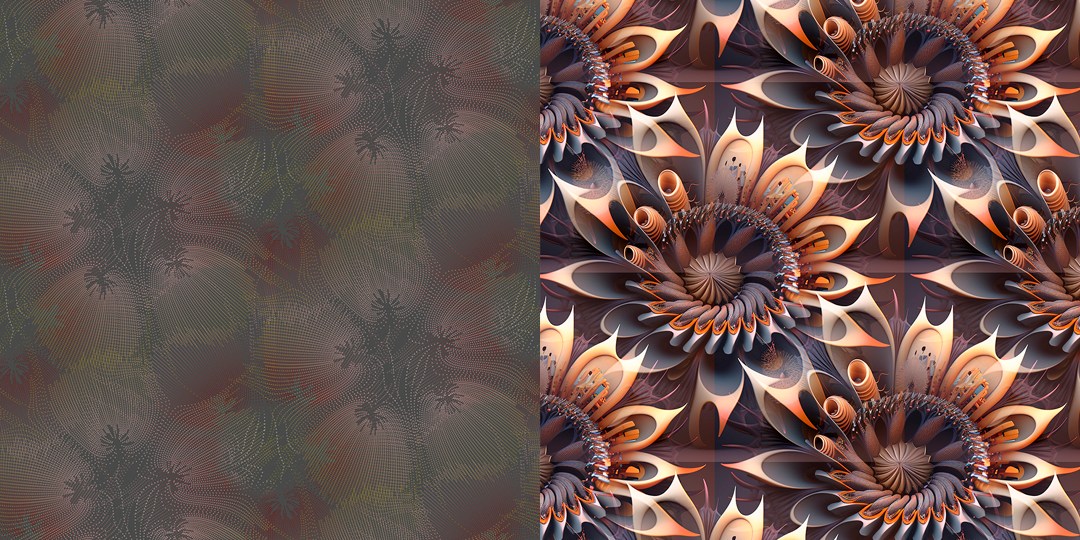 Designer Frank Tjepkema's Famossa design, left, versus the AI-generated flowers, right.