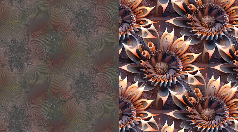 Designer Frank Tjepkema&apos;s Famossa design, left, versus the AI-generated flowers, right.