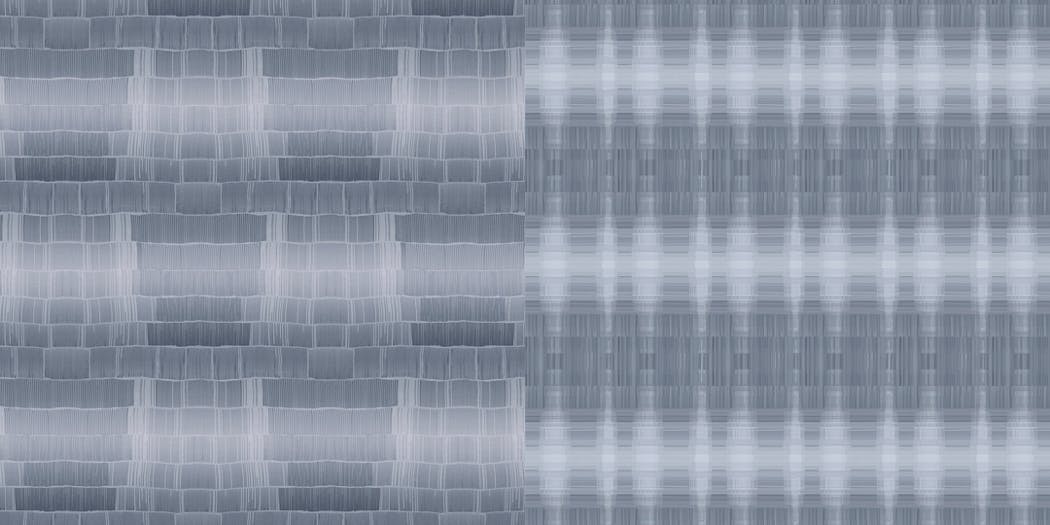 Furrows, left, designed by Raylene Marasco versus the AI pattern, right.