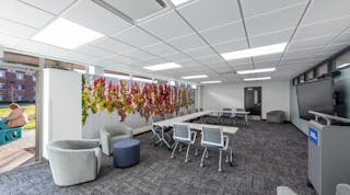 The Mesirow Learning Lab, which features a sensory art installation, is a gathering point inside Tucker Hall. It helps foster connection and study skills for students under the Pathways program, which supports individuals on the autism spectrum.