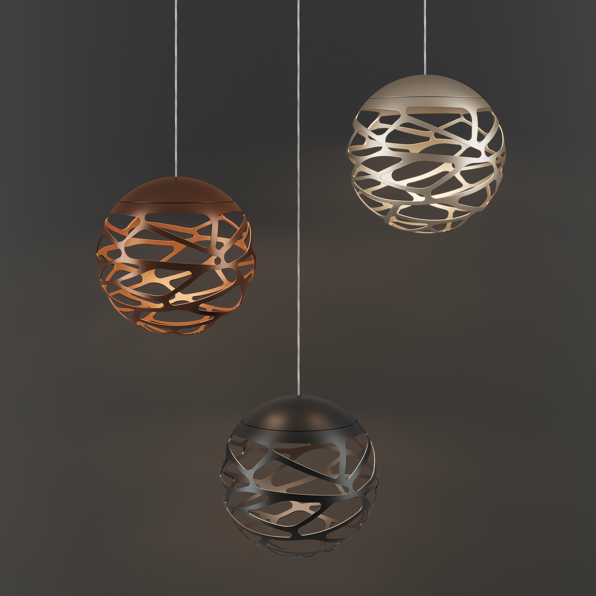Kelly Cluster light, designed by Andrea Tosetto, is a suspension light that juxtaposes light and dark.