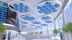 The Petals collection displayed in a cloud pattern at an airport. The Petals collection displayed in a cloud pattern at an airport.