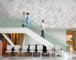 The Oasis tile in Whisper offers a calm design on a hospital wall.