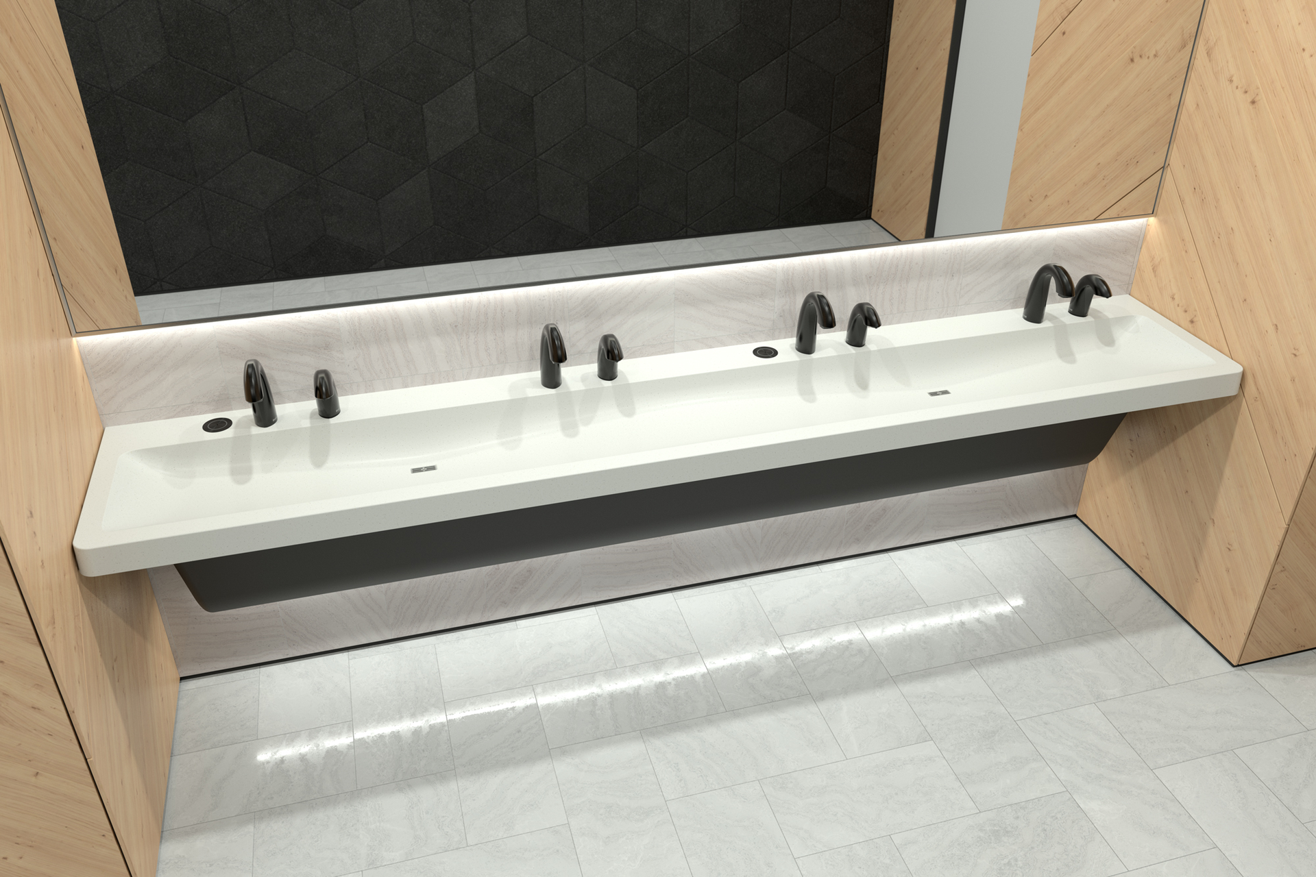 Bradley's Express TLX Series Four Station is a seamless, one-piece lavatory.