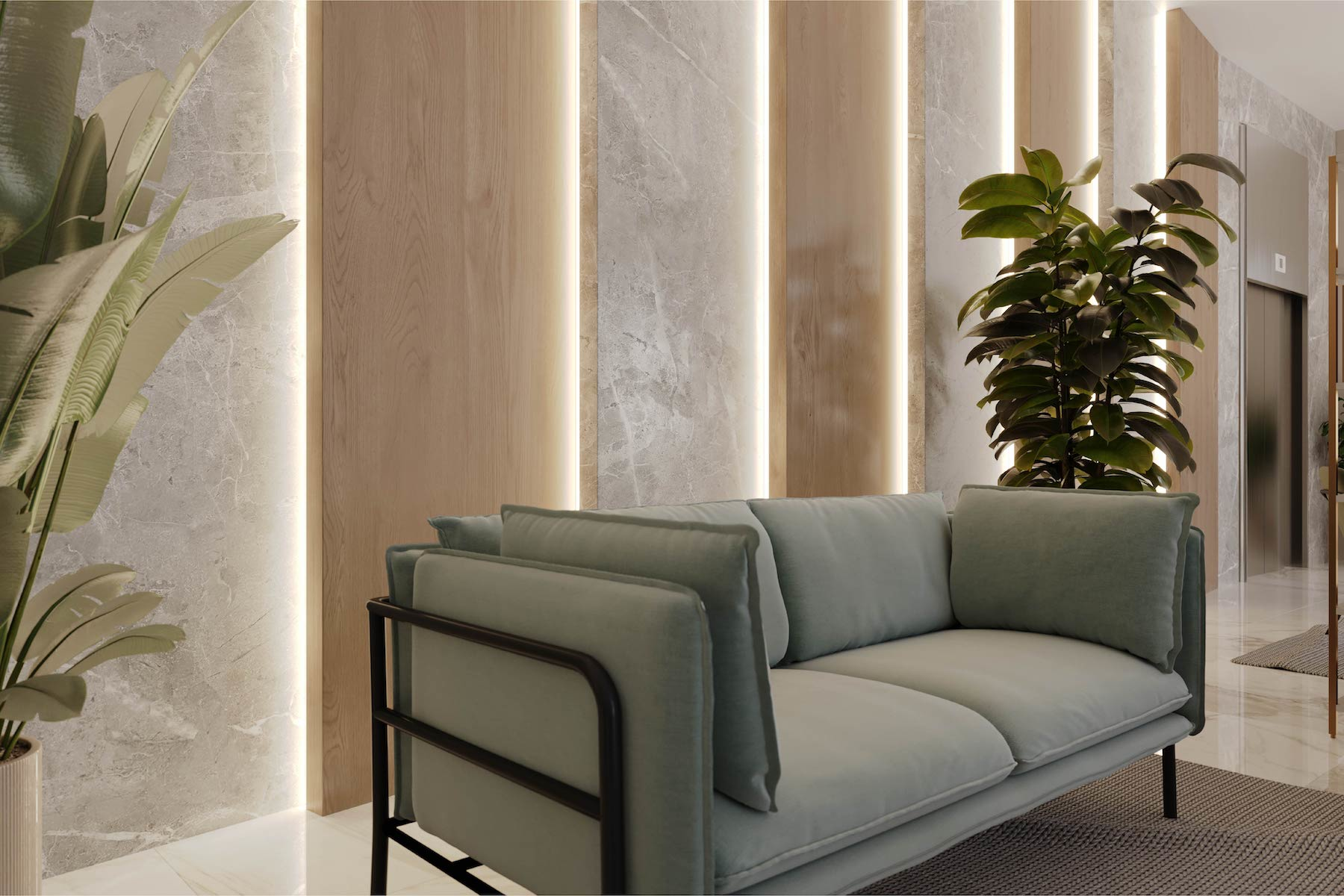 The Trapezio light illuminates the vertical steps of a wall.