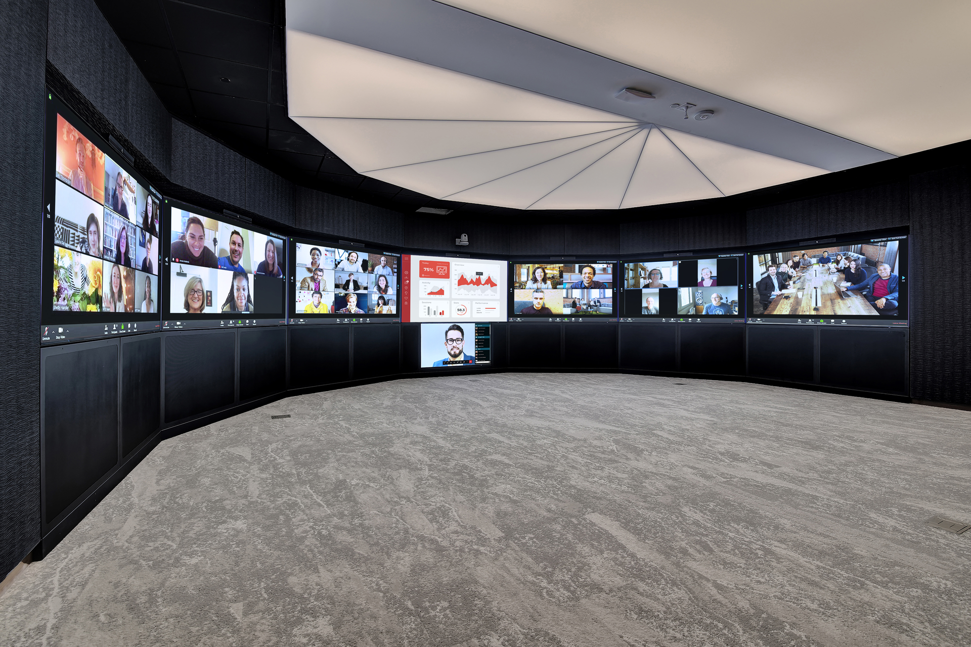 Called the Decision Theatre, this hybrid space at Helios Education Foundation in Phoenix supports a high level of customizable remote collaboration.