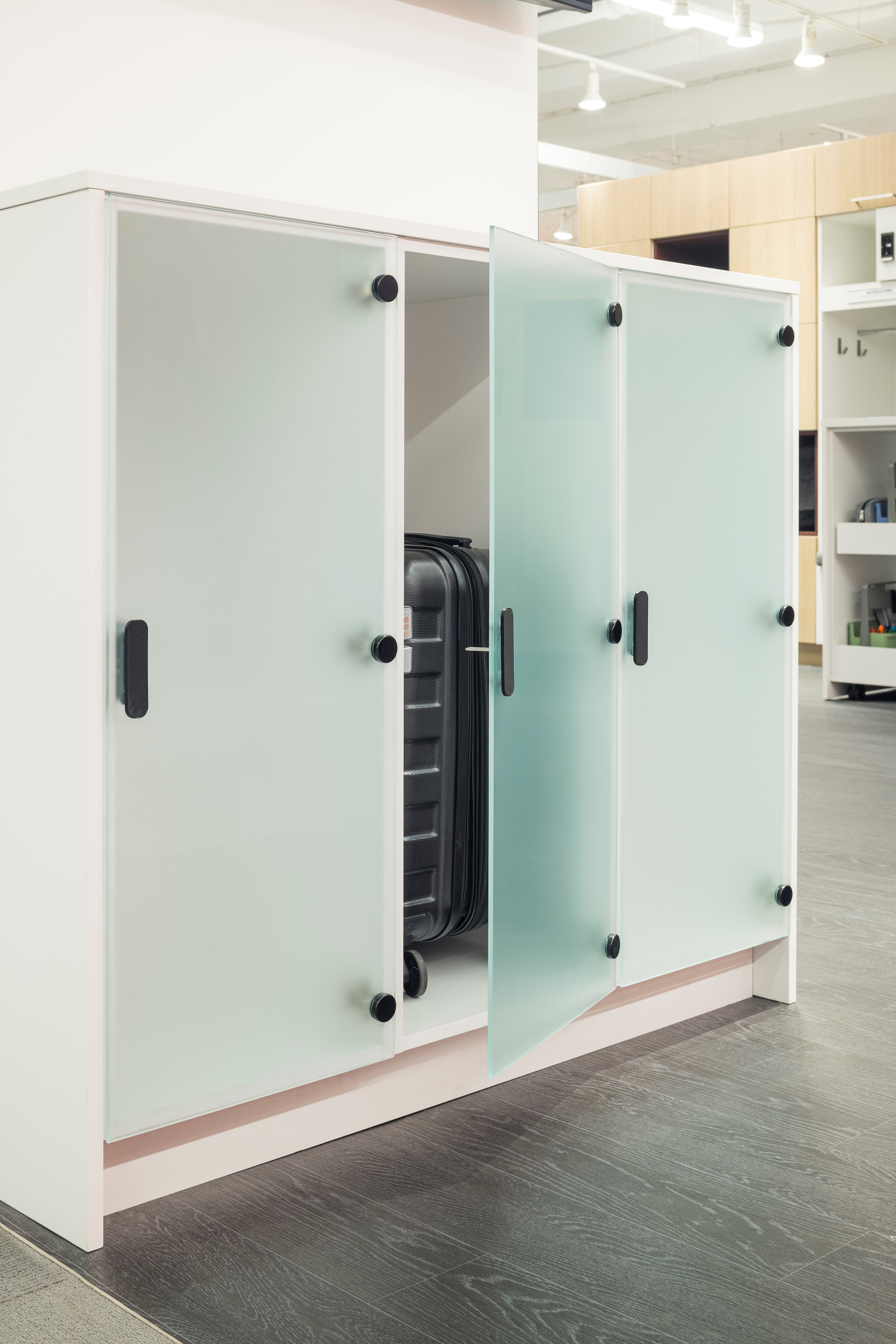 The Hollman Glass Luggage Locker offers a secure option to secure personal items.