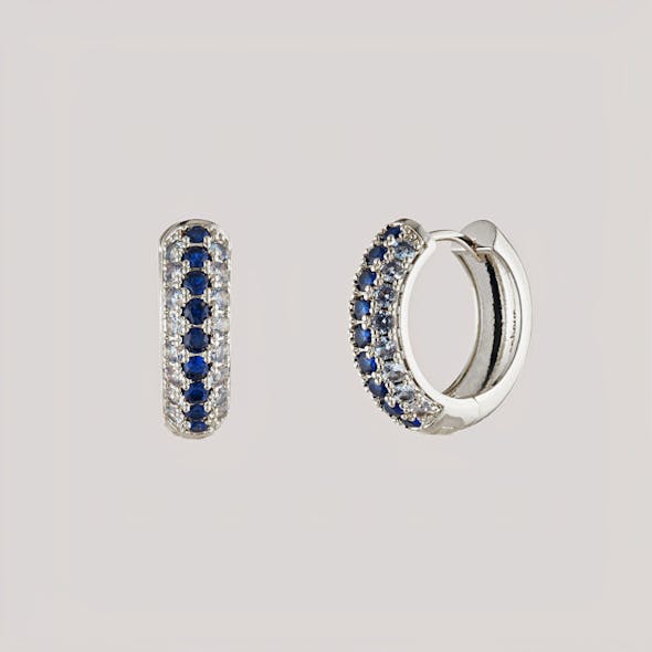 Bonheur Jewelry&apos;s Addison Huggie hoop set in royal blue.