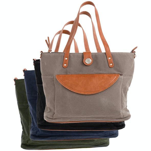 Everyday CarryAll in grey, black, navy, and forest.