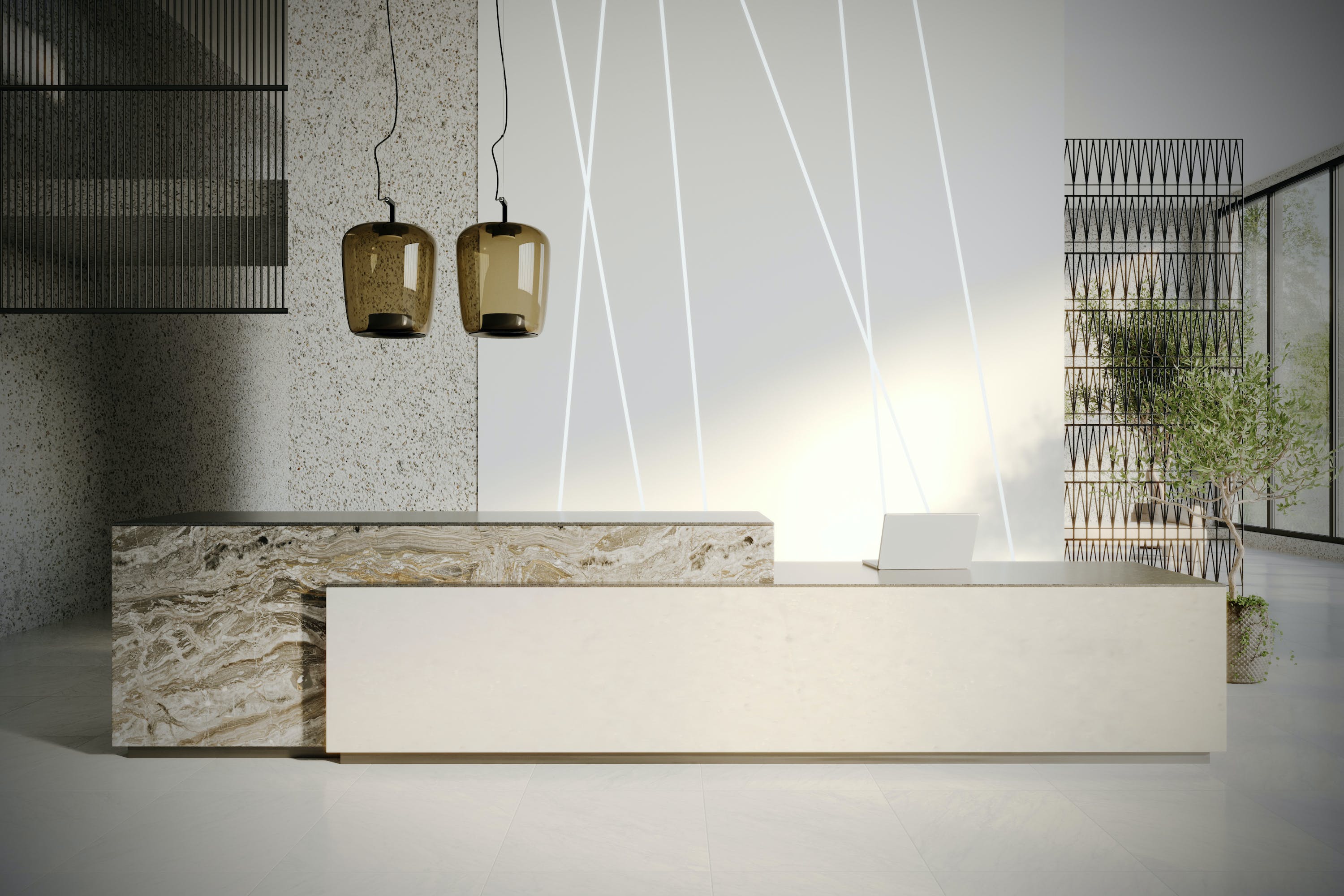 Optique Lighting's Pivotaire Nano Linear Recessed Linear System installed in a reception area.