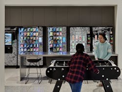 Dehond&apos;s sketches float across a bay of vending machines at Fordham University, New York City.