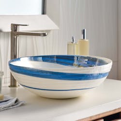 The Roma glass vessel sink in Marina finish. The Roma glass vessel sink in Marina finish.