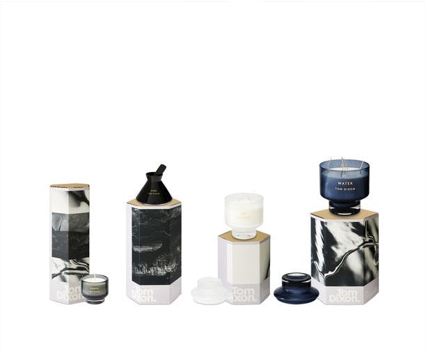 The Tom Dixon Elements collection of air diffusers and candles.