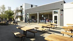 The San Mateo County dining facility is part of the Step(1) navigation center in Redwood City, California. The San Mateo County dining facility is part of the Step(1) navigation center in Redwood City, California.